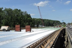 June 2022 - Deck pans that will hold the re-bar are in place for the new southbound U.S. 1 bridge over the Neshaminy Creek.